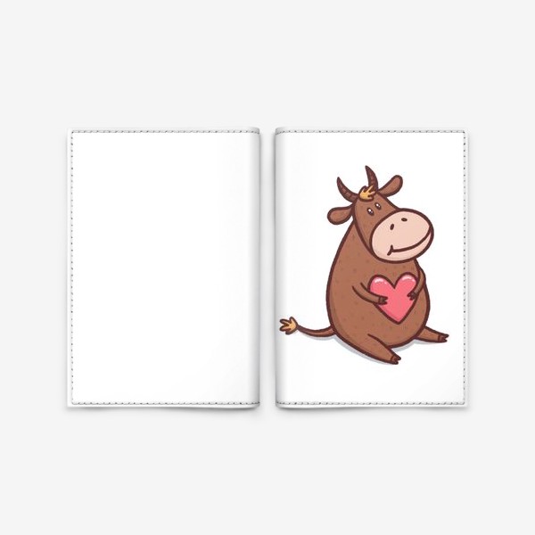 Обложка для паспорта «Милый бык с сердечком на белом фоне»