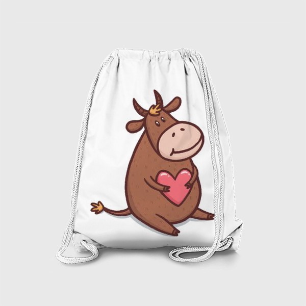 Рюкзак «Милый бык с сердечком на белом фоне»