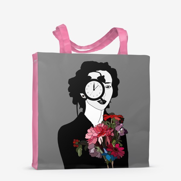 Сумка-шоппер &laquo;Девушка, часы, цветы, сюрреализм &raquo;