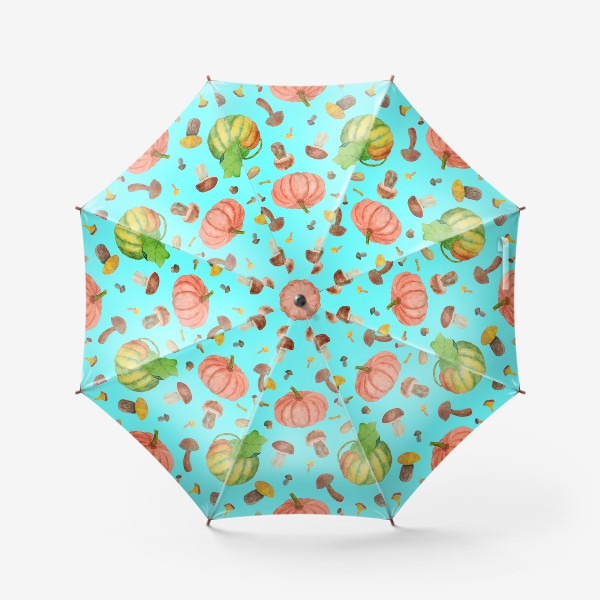 Зонт «Тыквы и грибы на бирюзовом фоне»