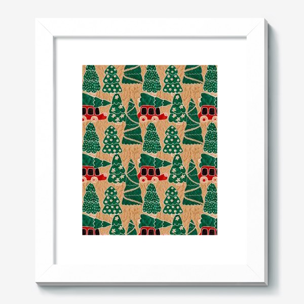 Картина «В лес за ёлкой - бесшовный паттерн нарисованный на крафт-бумаге»
