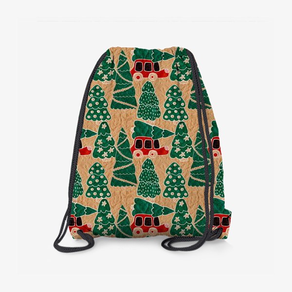 Рюкзак «В лес за ёлкой - бесшовный паттерн нарисованный на крафт-бумаге»