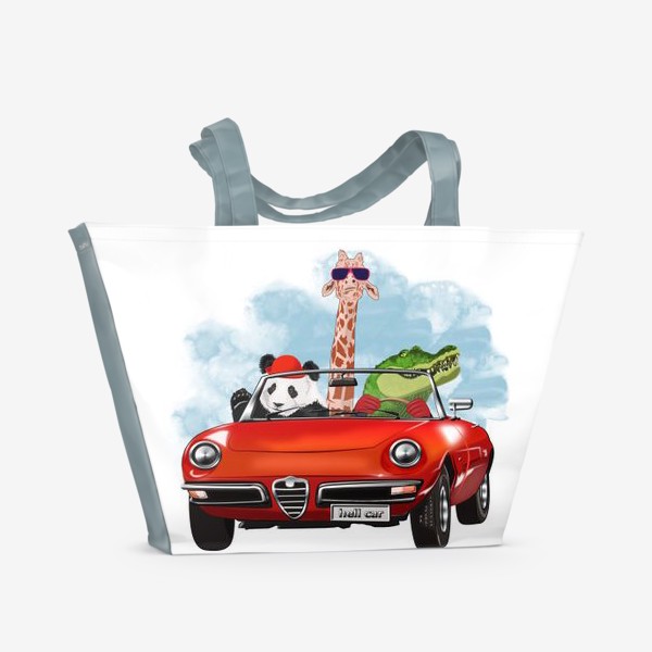 Пляжная сумка «Трио зверей в кабриолете»