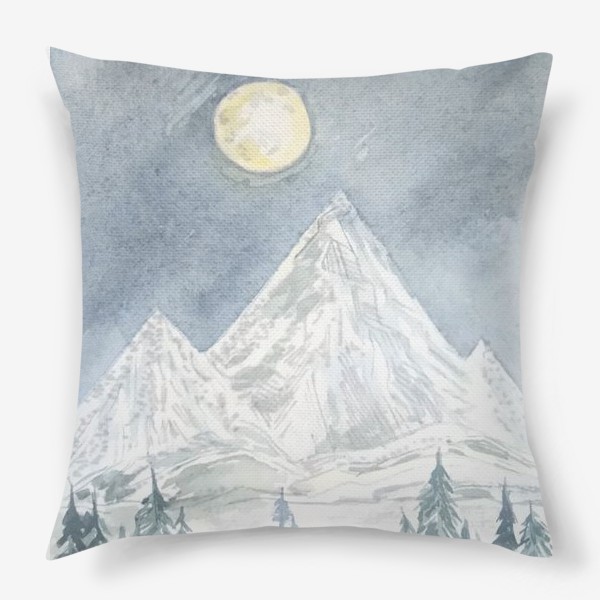 Подушка «"Полная Луна и горы" постер»