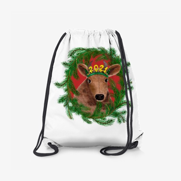 Рюкзак «Новогодняя буренка Алёнка в рамке из еловых веток»