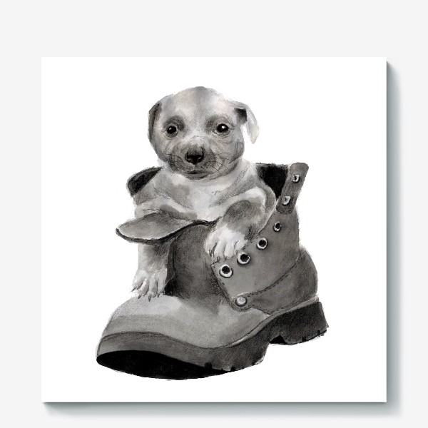 Холст «щенок  в ботинке»