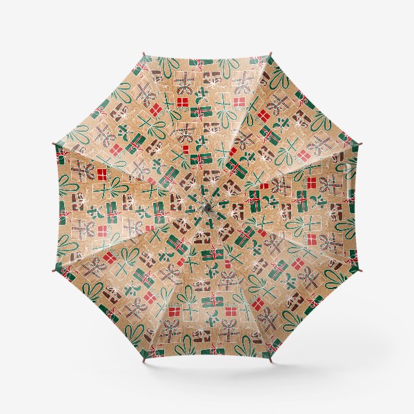 Зонт «Коробки с подарками, нарисованные на крафт-бумаге - бесшовный паттерн»