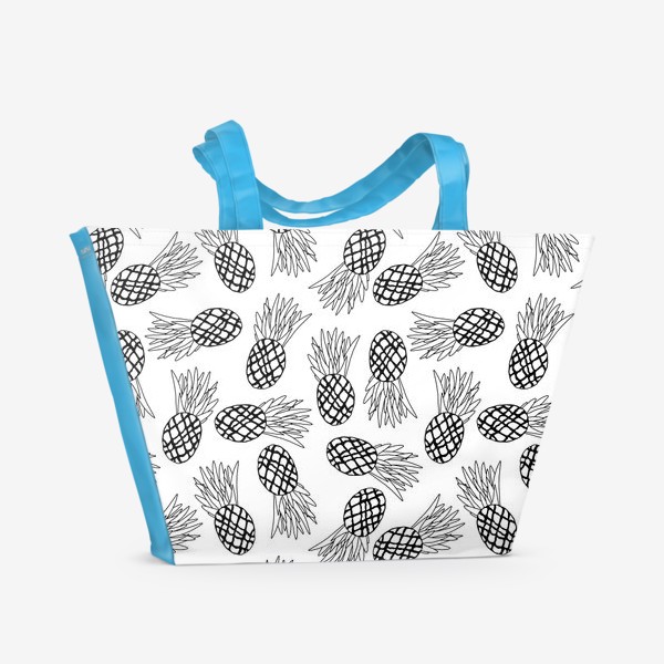Пляжная сумка &laquo;Минималистичный черно-белый паттерн с ананасами&raquo;