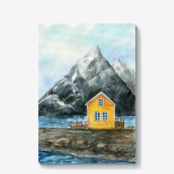 Холст «Скандинавский стиль. Жёлтый домик в горах»