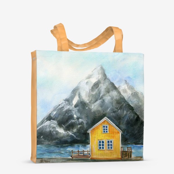 Сумка-шоппер «Скандинавский стиль. Жёлтый домик в горах»