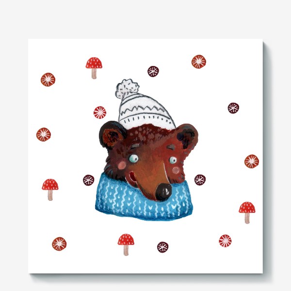 Холст «Медведь в шапке. Зима. Новый год!»
