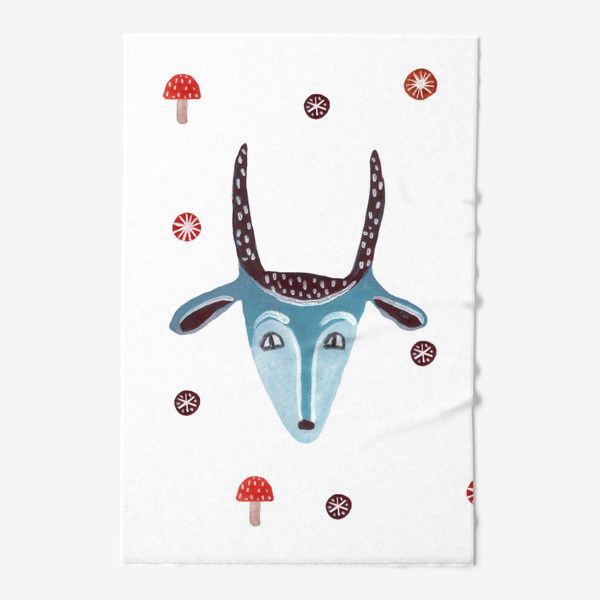 Полотенце «Маска козы, снежинки и грибы»