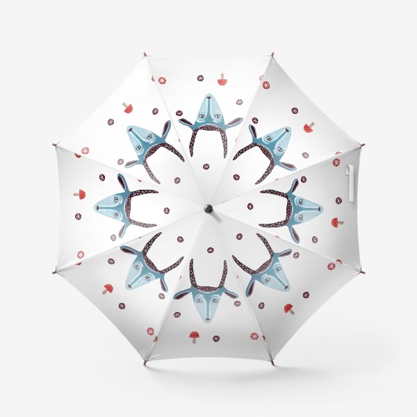 Зонт «Маска козы, снежинки и грибы»