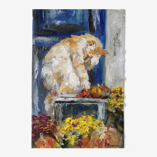 Полотенце «Осенняя. Рыжий кот и тыквы»