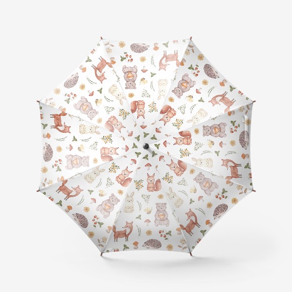 Зонт «Лесной узор с животными на белом фоне»