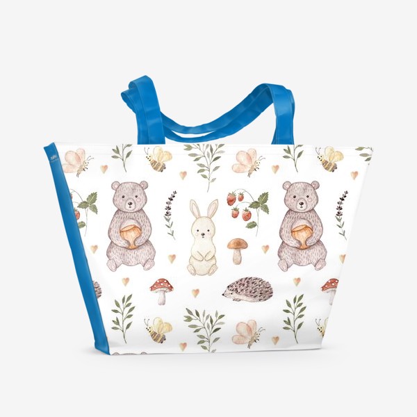 Пляжная сумка «Узор с лесными животными на белом фоне»