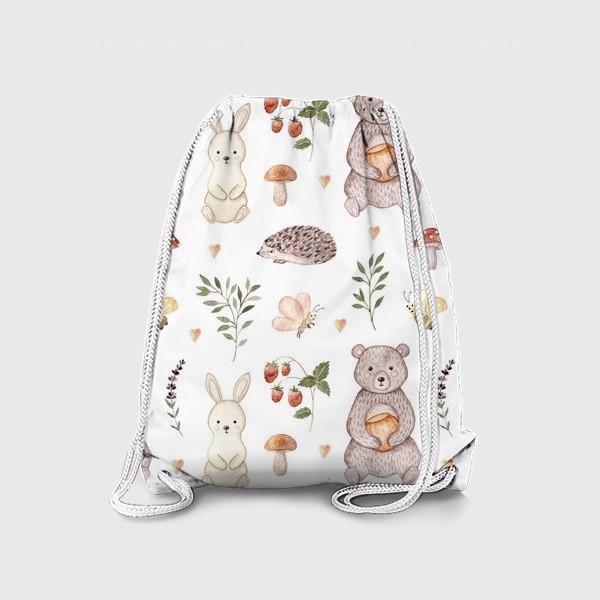 Рюкзак «Узор с лесными животными на белом фоне»