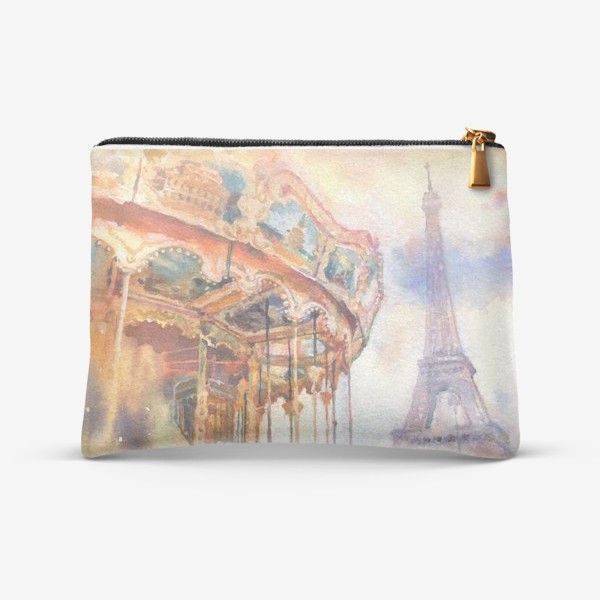 Косметичка «Париж,карусель,  эйфелева башня, картина,акварель»
