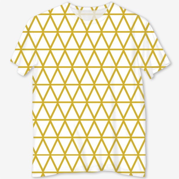 Футболка с полной запечаткой «Графика на белом фоне в желтых тонах с треугольниками»