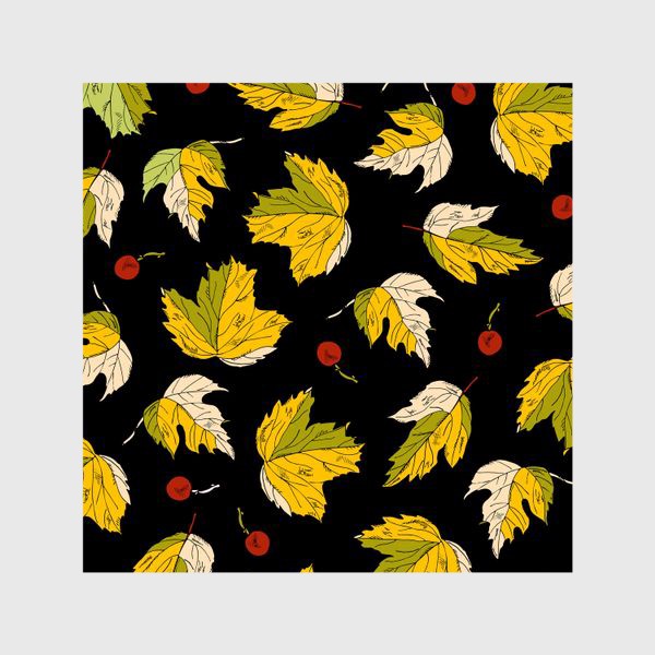 Шторы «жёлтые листья и ягоды»