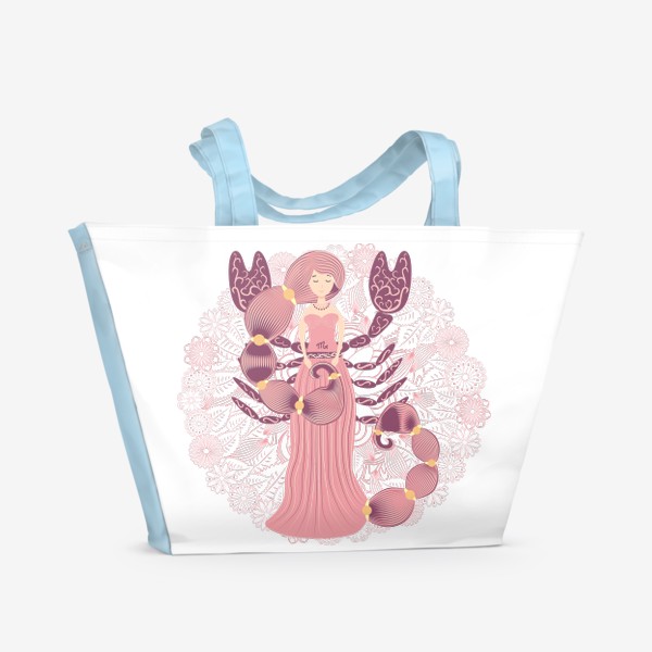 Пляжная сумка «Знак зодиака Скорпион и цветочная мандала»