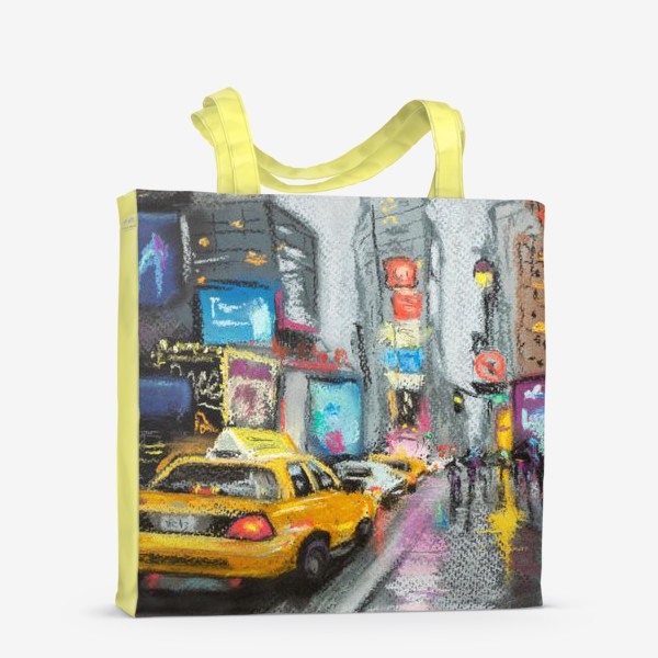 Сумка-шоппер «Такси Дождливый Нью-Йорк Городской скетч Америка Пастель»