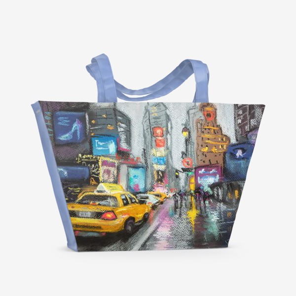 Пляжная сумка «Такси Дождливый Нью-Йорк Городской скетч Америка Пастель»