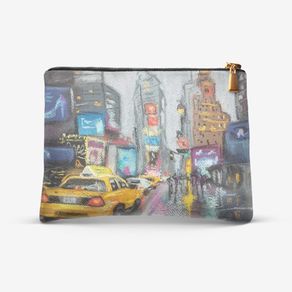 Косметичка «Такси Дождливый Нью-Йорк Городской скетч Америка Пастель»