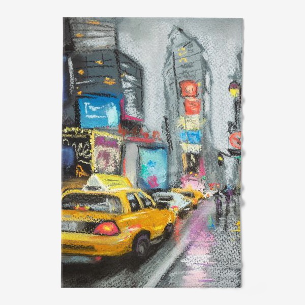 Полотенце «Такси Дождливый Нью-Йорк Городской скетч Америка Пастель»