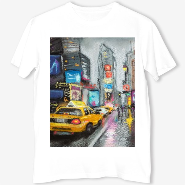 Футболка «Такси Дождливый Нью-Йорк Городской скетч Америка Пастель»