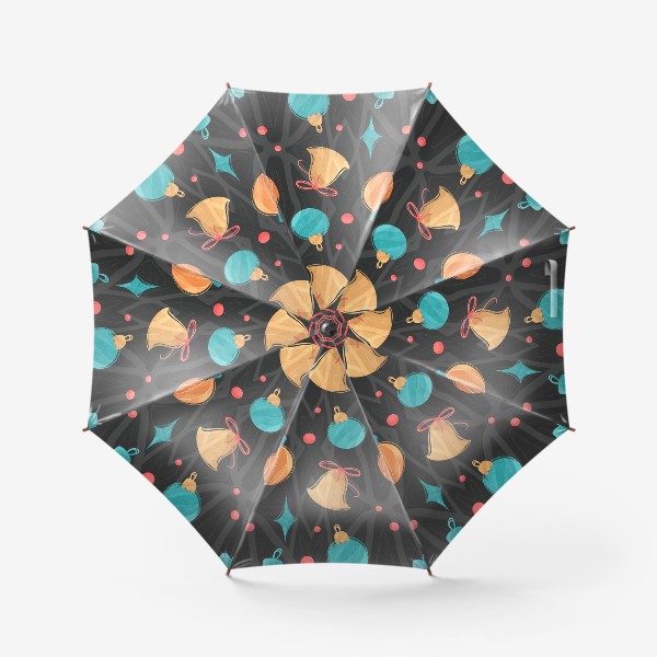 Зонт «Новогодний паттерн с шарами и звездами на темном»