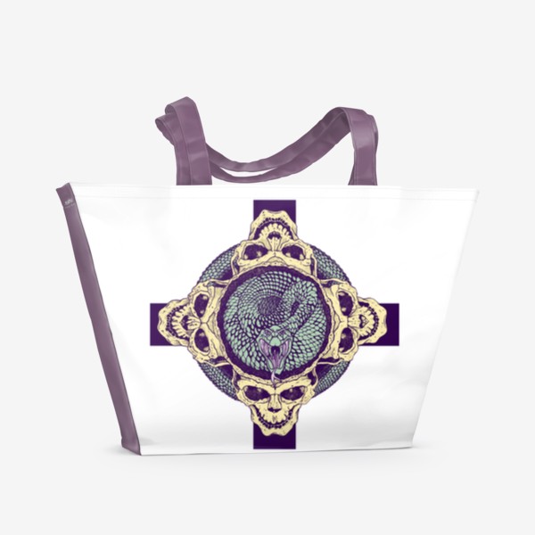 Пляжная сумка «Серия Черепа, крест с четырьмя черепами и змеей»