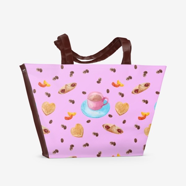 Пляжная сумка &laquo;Паттерн с кофе, сладостями, мандариновыми дольками и кофейными зёрнами&raquo;