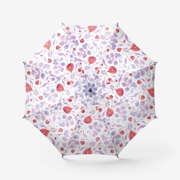 Зонт «Орнамент из акварельных голубых листьев красного цветка»