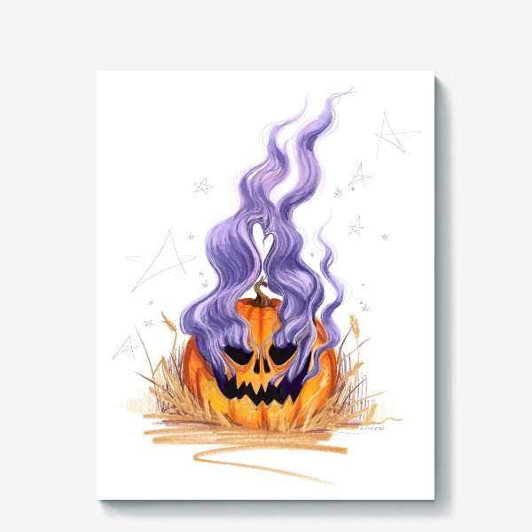 Холст &laquo;Halloween lantern тыква и фиолетовый дым&raquo;