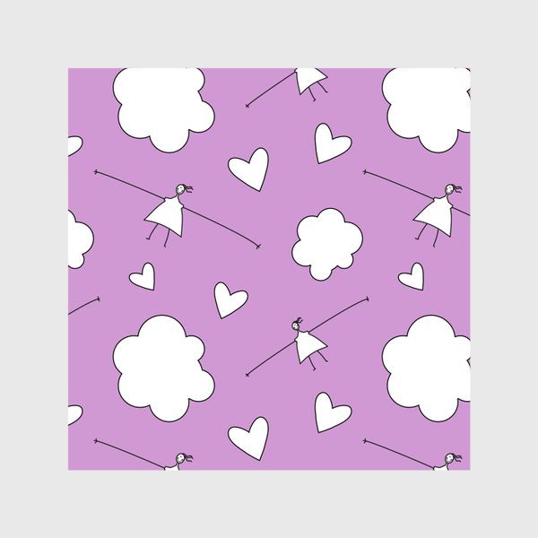 Шторы «Девочки облака сердечки Паттерн розовый фон Узор для детей»