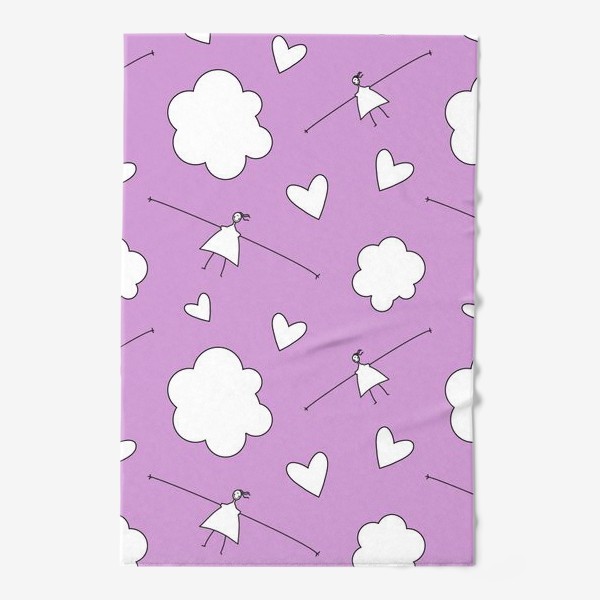 Полотенце «Девочки облака сердечки Паттерн розовый фон Узор для детей»
