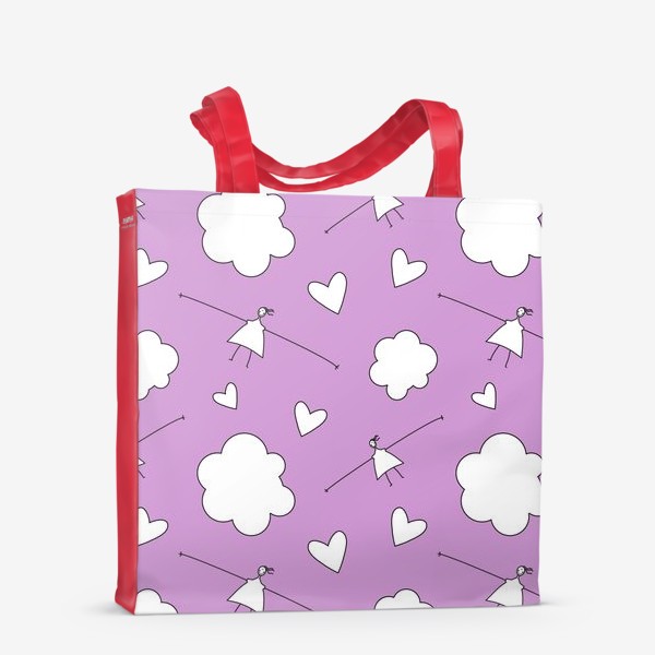 Сумка-шоппер «Девочки облака сердечки Паттерн розовый фон Узор для детей»