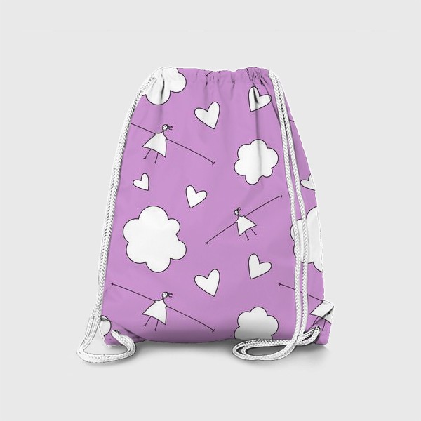 Рюкзак «Девочки облака сердечки Паттерн розовый фон Узор для детей»