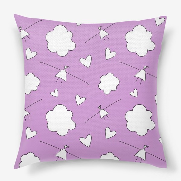 Подушка «Девочки облака сердечки Паттерн розовый фон Узор для детей»