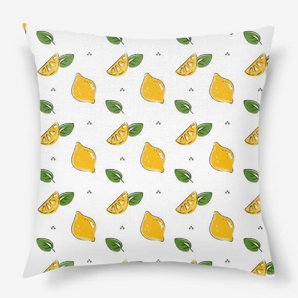 Подушка «Сочные желтые лимоны с листиками»