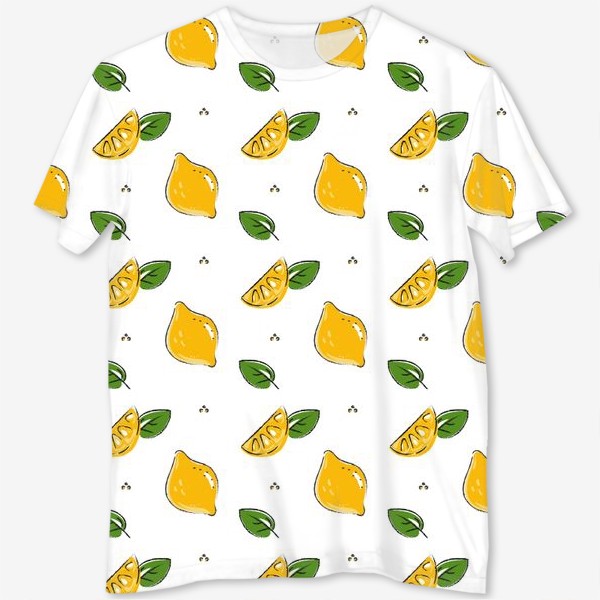 Футболка с полной запечаткой «Сочные желтые лимоны с листиками»