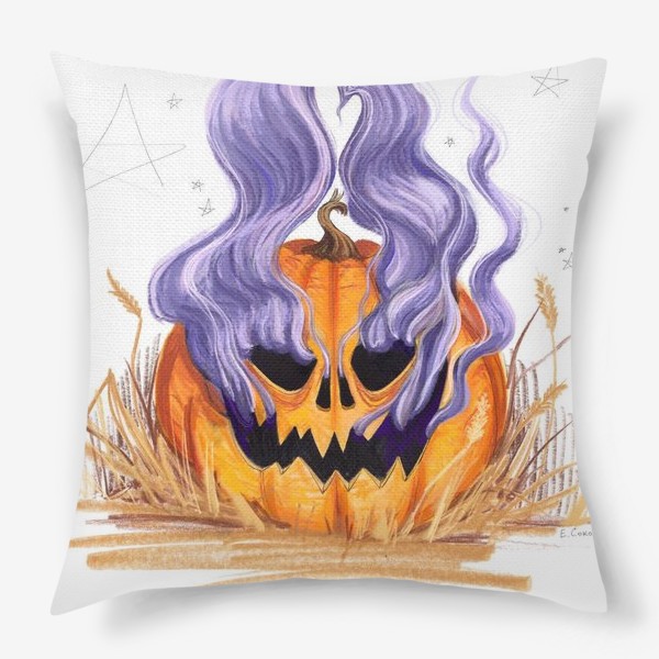 Подушка &laquo;Halloween lantern тыква и фиолетовый дым&raquo;