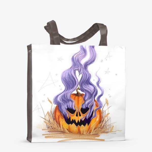 Сумка-шоппер «Halloween lantern тыква и фиолетовый дым»