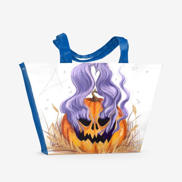 Пляжная сумка «Halloween lantern тыква и фиолетовый дым»