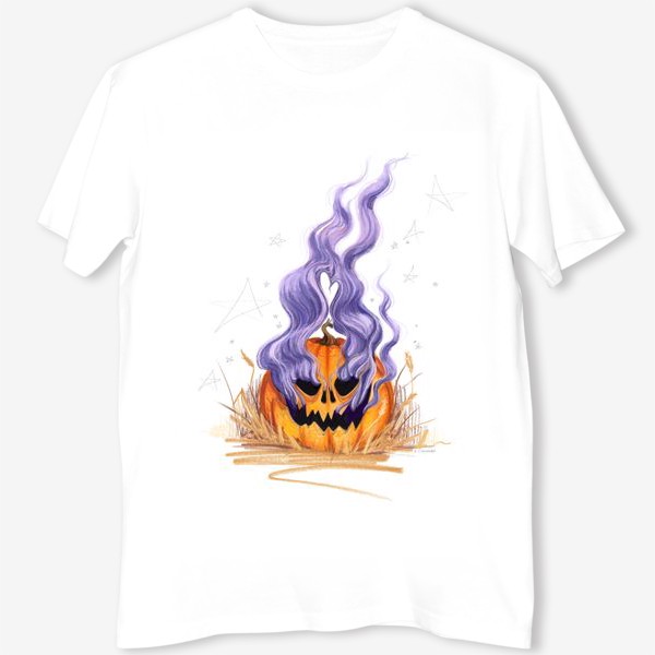 Футболка &laquo;Halloween lantern тыква и фиолетовый дым&raquo;