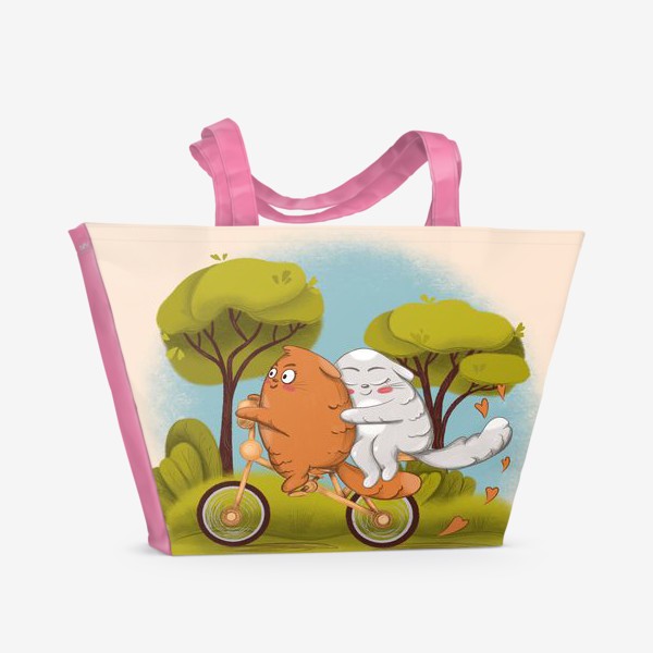 Пляжная сумка «Коты на велосипеде»