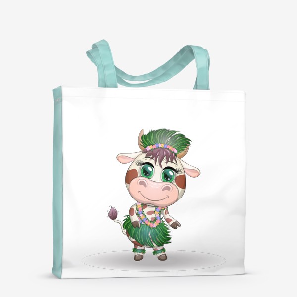 Сумка-шоппер «Бык, символ 2021 года, танцующая корова в гавайском наряде »
