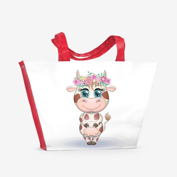 Пляжная сумка «Корова в венке. Бык, символ 2021 года»