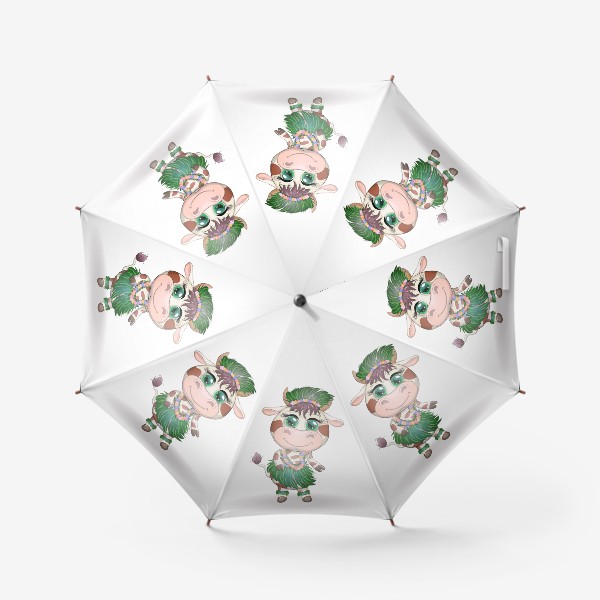 Зонт «Бык, символ 2021 года, танцующая корова в гавайском наряде »